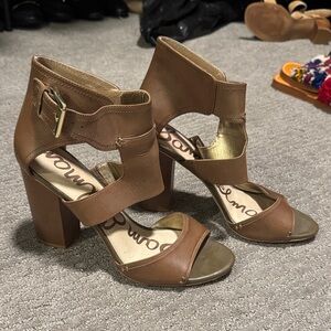 Sam Edelman Yana Moss Green Leather Block Heeled Sandals